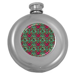 Retro 1880s Flowers Pattern 3 Round Hip Flask (5 Oz) by violetheavensky