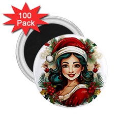 Young Woman With Santa Claus Clothes Isolated Illustration Wb 2 25  Magnets (100 Pack)  by dflcprintsclothing