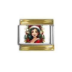 Young Woman With Santa Claus Clothes Isolated Illustration Wb Gold Trim Italian Charm (9mm) by dflcprintsclothing