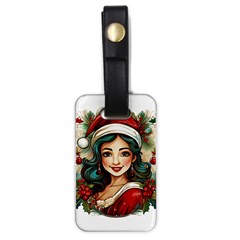Young Woman With Santa Claus Clothes Isolated Illustration Wb Luggage Tag (one Side) by dflcprintsclothing