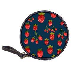 Strawberry Texture, Blue Background With Strawberries Classic 20-cd Wallets by kyorashop23