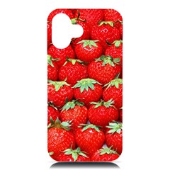 Strawberry Texture, Macro, Ripe Strawberry Iphone 16 Plus Black Uv Print Pc Hardshell Case by kyorashop23