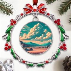 Mountains Countryside Agriculture Metal X mas Wreath Ribbon Ornament by Salmanaz77