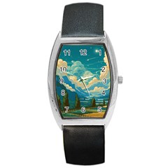 Mountains Rural Countryside Sky Barrel Style Metal Watch by Salmanaz77