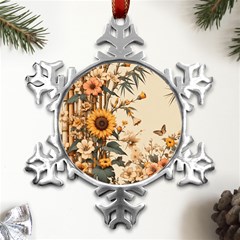 Sunflower Flowers Nature Trees Metal Small Snowflake Ornament by Salmanaz77