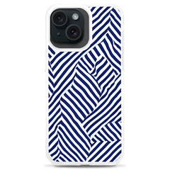 Blue And White Abstract Stripes Iphone 15 Plus Tpu Uv Print Case by SpinnyChairDesigns
