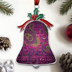 Abstract Purple Pattern Metal Holly Leaf Bell Ornament by Bedest