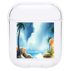 Delicate Watercolor Painting Surreal Oasis Scene With Intense Dramatic Lighting Hard Pc Airpods 1/2 Case by pollyparadiseartshop