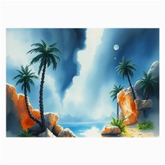 Delicate Watercolor Painting Surreal Oasis Scene With Intense Dramatic Lighting Large Glasses Cloth by pollyparadiseartshop