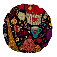 Collage Worx Black Collage Cupcake Eifel Tower Fireworks Paris Large 18  Premium Flano Round Cushions by Grandong