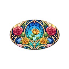 Roses Floral Stained Glass Vibrant Sticker (oval) by Grandong