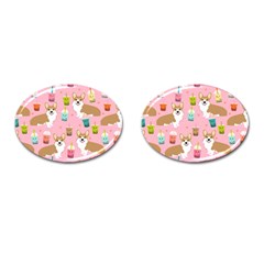 Corgi Bubble Boba Tea Pink Pattern Cufflinks (oval) by Salmanaz77