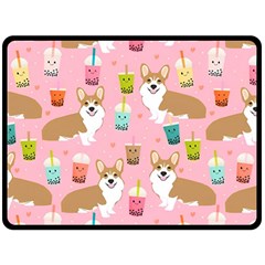 Corgi Bubble Boba Tea Pink Pattern Two Sides Fleece Blanket (large) by Salmanaz77