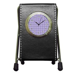 Purple Plaid Tartan 2 Pen Holder Desk Clock by dressshop