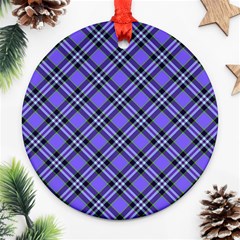 Blue Tartan Plaid 1 Diagonal Round Ornament (two Sides) by dressshop