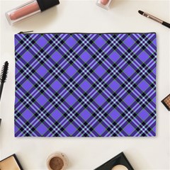 Blue Tartan Plaid 1 Diagonal Cosmetic Bag (xl) by dressshop