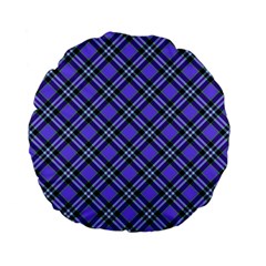 Blue Tartan Plaid 1 Diagonal Standard 15  Premium Flano Round Cushions by dressshop