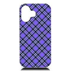 Blue Tartan Plaid 1 Diagonal Iphone 16 Black Uv Print Pc Hardshell Case by dressshop