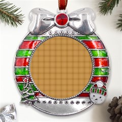 Autumn Fall Plaid Tartan 1 Metal X mas Ribbon With Red Crystal Round Ornament by dressshop