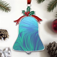 Psicodelia Zyguratti Texture Cyanturquoise Metal Holly Leaf Bell Ornament by Salmanaz77