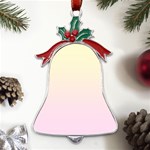 Cream Yellow To Pink Lace Linear Gradient Metal Holly Leaf Bell Ornament Front