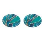 Aqua Batik, Abstract, Colorful Cufflinks (Oval) Front(Pair)