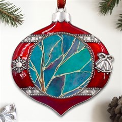 Aqua Batik, Abstract, Colorful Metal Snowflake And Bell Red Ornament by kyorashop23