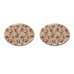 Leaves Pattern Teal Seamless Fall Cufflinks (oval) by Sabxi