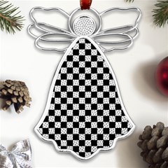 Pattern Checkered Squares Black White Pattern Metal Loving Angel Silver  by Sabxi