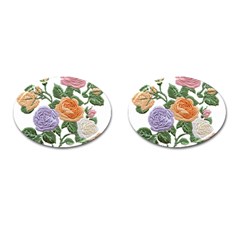 Embroidery Roses Floral Design Cufflinks (oval) by Sabxi