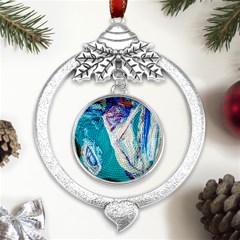 Seascape Metal Silver X mas Leaves Round Ornament by bestdesignintheworld