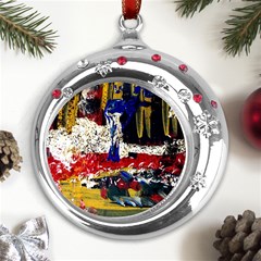 Abstract-1 Metal Snowflake Red Crystal Round Ornament by bestdesignintheworld