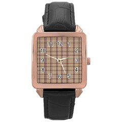 Retro 60s 50s Plaid Pattern 3 Rose Gold Leather Watch  by violetheavensky