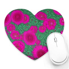 Mid Century Retro Floral 1970s 1960s Pattern 97 Heart Mousepad by violetheavensky
