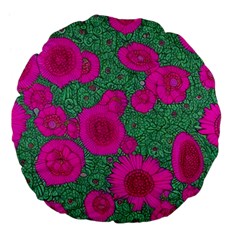 Mid Century Retro Floral 1970s 1960s Pattern 97 Large 18  Premium Flano Round Cushions by violetheavensky