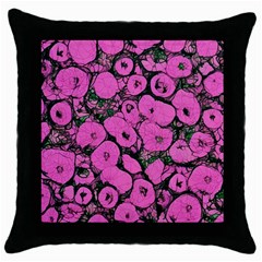 Mid Century Retro Floral 1970s 1960s Pattern 100 Throw Pillow Case (black) by violetheavensky
