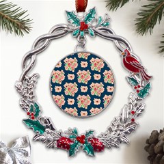 Retro 1880s Flowers Pattern 7 Metal X mas Wreath Holly Leaf Ornament by violetheavensky