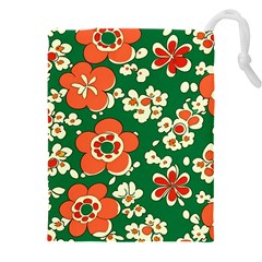 Mid Century Retro Floral 1970s 1960s Pattern 94 Drawstring Pouch (4xl) by violetheavensky
