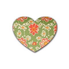 Retro 40s 50s Mexico Flowers Pattern 3 Rubber Heart Coaster (4 Pack) by violetheavensky