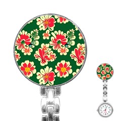Retro 40s 50s Mexico Flowers Pattern 2 Stainless Steel Nurses Watch by violetheavensky
