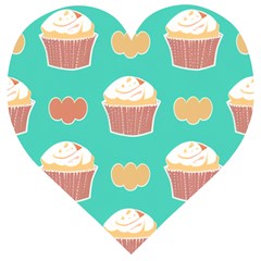 Retro 40s 50s Cupcake Pattern 3 Wooden Puzzle Heart by violetheavensky