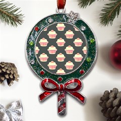 Retro 40s 50s Cupcake Pattern 4 Metal X mas Lollipop With Crystal Ornament by violetheavensky