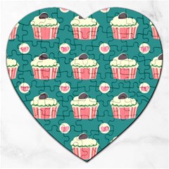 Retro 40s 50s Cupcake Pattern 2 Jigsaw Puzzle (heart) by violetheavensky