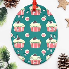 Retro 40s 50s Cupcake Pattern 2 Oval Filigree Ornament (two Sides) by violetheavensky