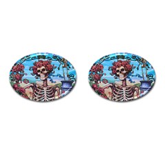 Grateful Dead Hippie Peace Roses Rock Music Legend Cufflinks (oval) by Tsamara