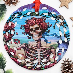 Grateful Dead Hippie Peace Roses Rock Music Legend Ornament (round Filigree) by Tsamara