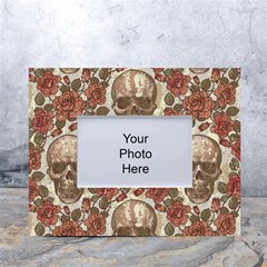 Skull And Roses Flowee Flora Floral Patterns Pattern White Tabletop Photo Frame 4 x6  by Tsamara