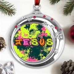 Neon Jesus 8375771 Metal Snowflake Red Crystal Round Ornament by Jabberwonkers