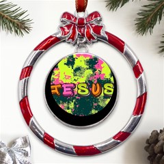 Neon Jesus 8375771 Metal Red Ribbon Round Ornament by Jabberwonkers