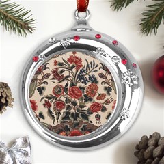 Beautiful Flowers Metal Snowflake Red Crystal Round Ornament by DinkovaArt